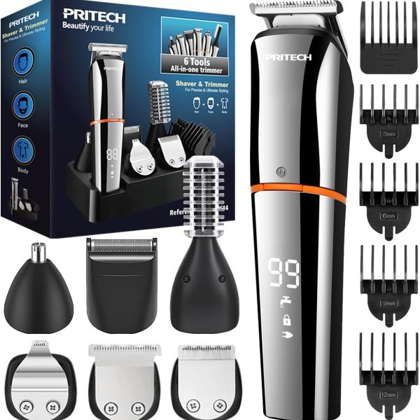 بريتيك ماكينة حلاقة الشعر واللحية للرجال مجموعة شعر لاسلكية 6 في 1 قابلة لاعادة الشحن بمنفذ USB