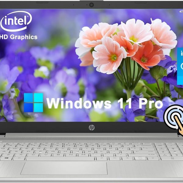 HP لابتوب 15 بشاشة لمس HD 15.6 انش للمنزل والطلاب الجيل 12 انتل كور i3-1215U حتى 4.4GHz 12GB RAM 256GB PCIe SSD لوحة مفاتيح رقمية واي فاي 5 عمر بطارية 11 ساعة ويندوز برو اس مع