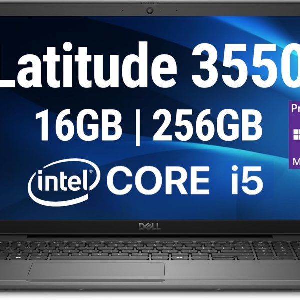 اويم جينوين لابتوب ديل لاتيتيود 3550 2024 بشاشة FHD 15.6 انش ومعالج انتل 10 كور i5-1335U (افضل من i7-1270P) و16GB DDR5 RAM وذاكرة مستديمة 256GB وواي فاي 6E وبلوتوث وكيبورد باضاءة خلفية وكاميرا ويب HD