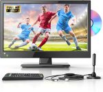 Desobry 16 Inch 1080P TV with Integrated DVD Player Support HDMI USB Antenna Small TV for Bedroom/Home/Kitchen, 12V TV for Camping Car/Camping/Caravan/Motorhome