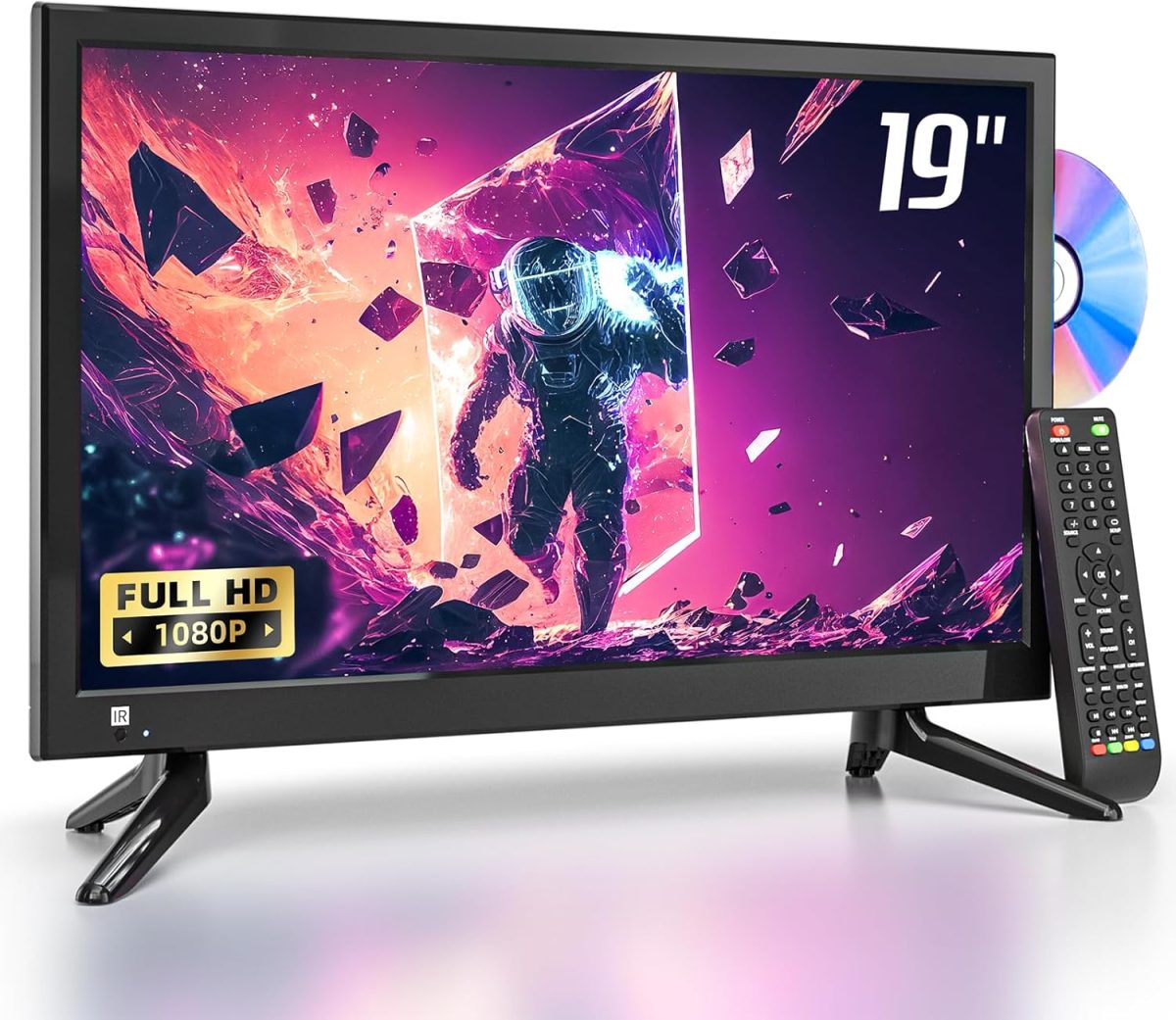 ديسوبري تلفزيون صغير 19 بوصة مشغل دي في دي مدمج، تلفزيون صغير 1080P يدعم هوائي HDMI USB AV تلفزيونات 12 فولت للمنازل المتنقلة/المخيمات/الكارافان/التخييم
