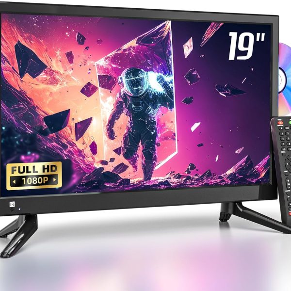 ديسوبري تلفزيون صغير 19 بوصة مشغل دي في دي مدمج، تلفزيون صغير 1080P يدعم هوائي HDMI USB AV تلفزيونات 12 فولت للمنازل المتنقلة/المخيمات/الكارافان/التخييم