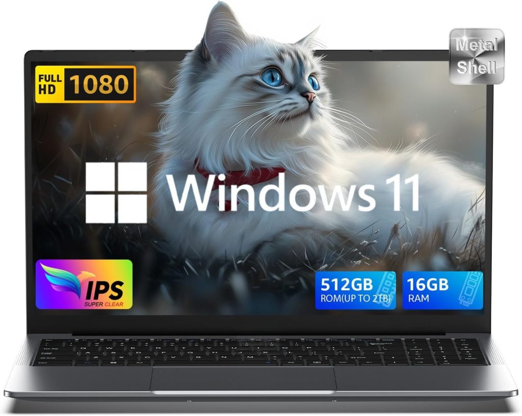 لابتوب تقليدي 15.6 انش مع ويندوز 11، معالج انتل N150، ذاكرة RAM DDR4 16GB وSSD 512GB، شاشة FHD IPS، بطارية 5000mAh، واي فاي، بلوتوث، نوع C، مايكرو SD، لابتوب تقليدي للعمل والمكتب والطلاب