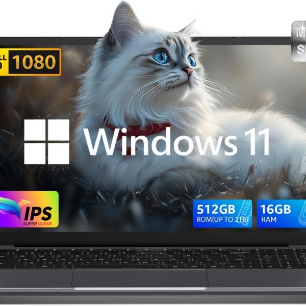 لابتوب تقليدي 15.6 انش مع ويندوز 11، معالج انتل N150، ذاكرة RAM DDR4 16GB وSSD 512GB، شاشة FHD IPS، بطارية 5000mAh، واي فاي، بلوتوث، نوع C، مايكرو SD، لابتوب تقليدي للعمل والمكتب والطلاب