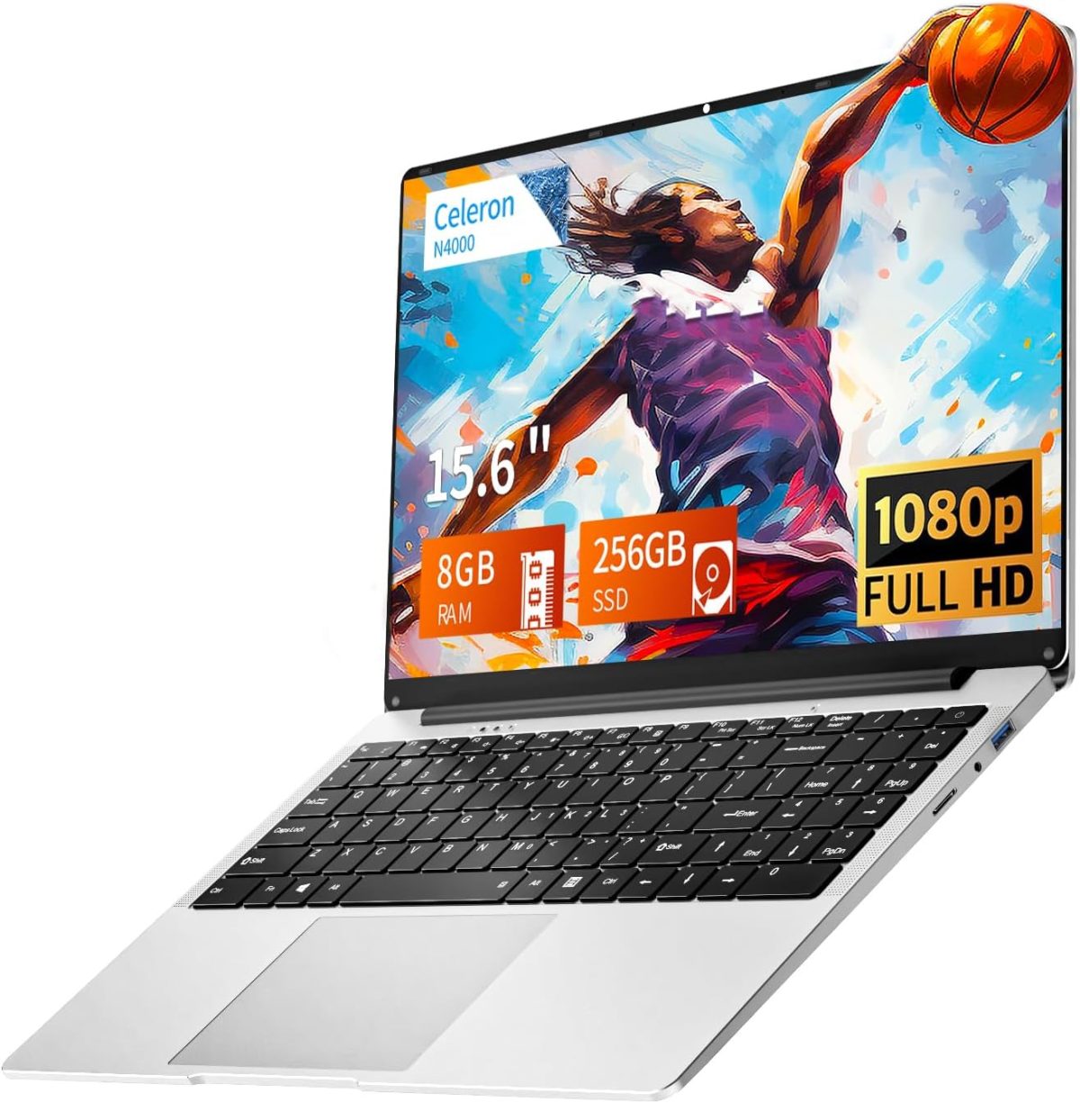 KUMNOSAL 15.6 inch Laptop Computer N4000, Student Laptop with 8 GB RAM, 256 GB SSD, Slim Light Netbook WiFi5 Mini-HDMI 180 Angle Opening BT5.0, USB3.0, Thin and Light Laptop for Student Business Work