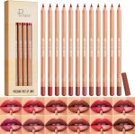 Lip Liner Set, 12Pcs Pure Natural Oak Brown Pink Red Series Lip Liners, Smooth and High Pigmented Lip Makeup Pencil (01, Lip Liner Set)