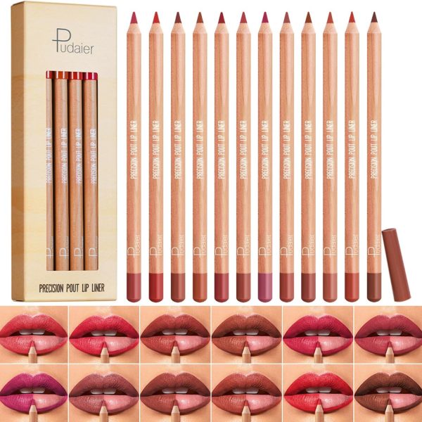 Lip Liner Set, 12Pcs Pure Natural Oak Brown Pink Red Series Lip Liners, Smooth and High Pigmented Lip Makeup Pencil (01, Lip Liner Set)