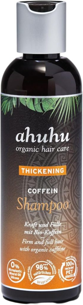 ahuhu THICKENING Caffeine Shampoo (200ml) - Organic caffeine shampoo for thicker & stronger hair, invigorates the scalp & activates the hair roots, 100% recycled plastic bottle, vegan hair care