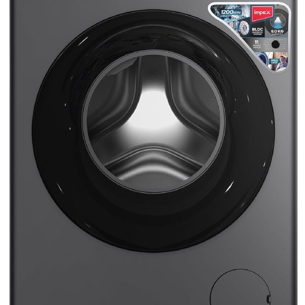 Impex 8 Kg Front Load Washing Machine | BLDC Inverter Motor | 11 Wash Programs | 5 Advanced Functions | 52L Drum Volume | LED Display | Child Safety Lock | | Low Noise | Grey | WM0800FS