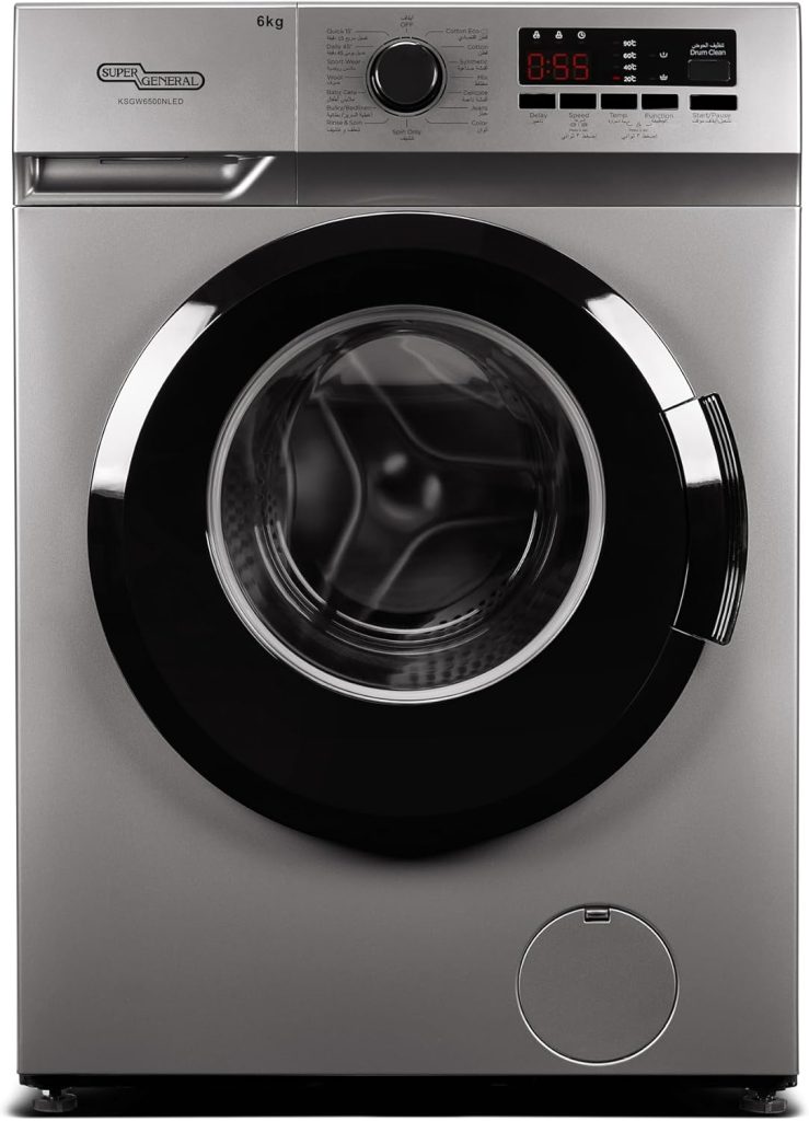 Super General 6kg Front Loading Washing Machine, 1200rpm, High Energy Efficiency, LED Digital Display, Quick Wash, Silent Operation, Stainless Steel Drum, Silver | KSGW6500NLED With 2 Years Warranty.