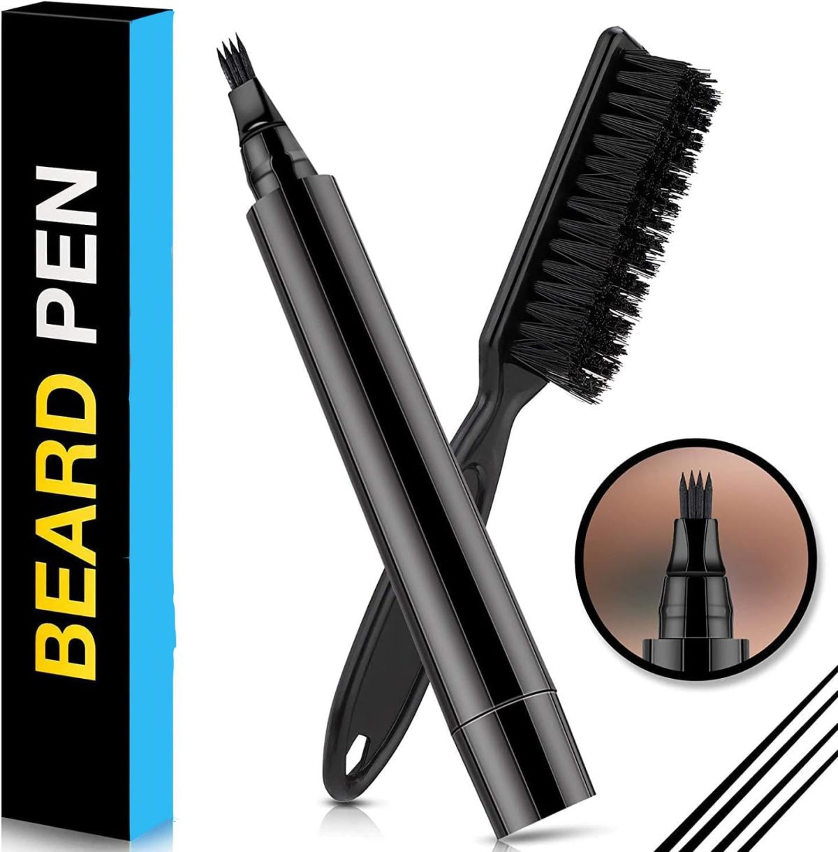 Nnewvante Beard Pencil Filler for Men, Beard Filling Pen Kit - WaterProof, Long Lasting Coverage & Natural Finish - Beard, Moustache & Eyebrows - Beard Dye for Men - Bristle Brush Included (Black)