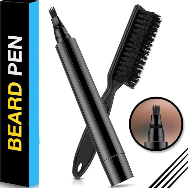 Nnewvante Beard Pencil Filler for Men, Beard Filling Pen Kit - WaterProof, Long Lasting Coverage & Natural Finish - Beard, Moustache & Eyebrows - Beard Dye for Men - Bristle Brush Included (Black)