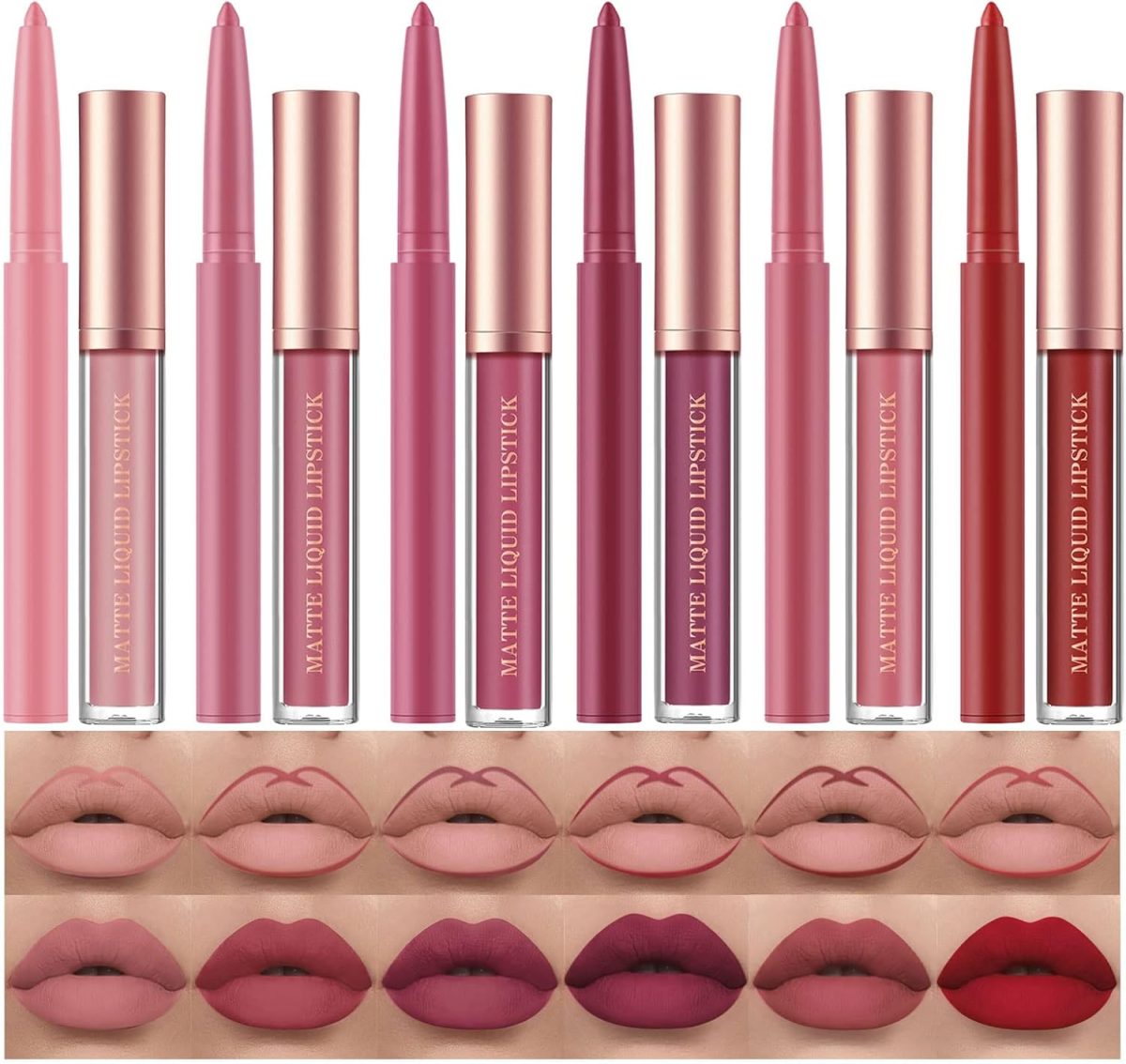 BestLand 12Pcs Matte Liquid Lipstick + Lip Liner Pens Set, One Step Lips Makeup Sets Pigment Velvety Nude Lip Stain Waterproof Long Wear Lip Gloss Make up Gift Set (Set B)