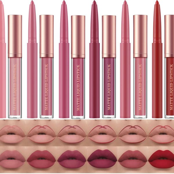 BestLand 12Pcs Matte Liquid Lipstick + Lip Liner Pens Set, One Step Lips Makeup Sets Pigment Velvety Nude Lip Stain Waterproof Long Wear Lip Gloss Make up Gift Set (Set B)