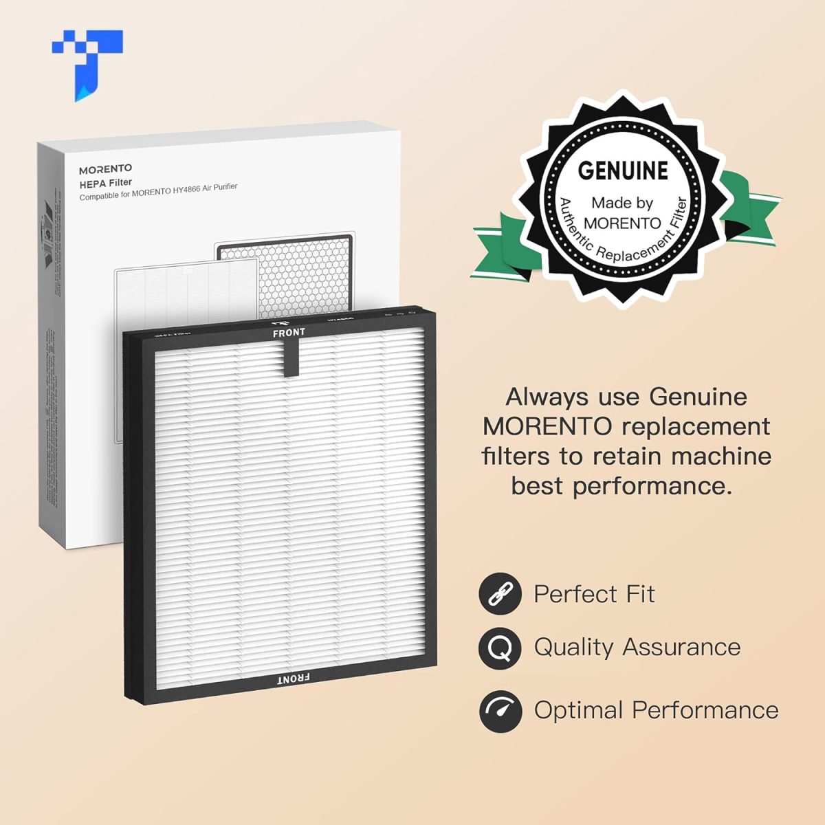 ⁦MORENTO HY4866 Genuine Air Purifier Replacement Filter for HY4866 Air Purifer, Original Version, 2 Pack⁩ - الصورة ⁦3⁩