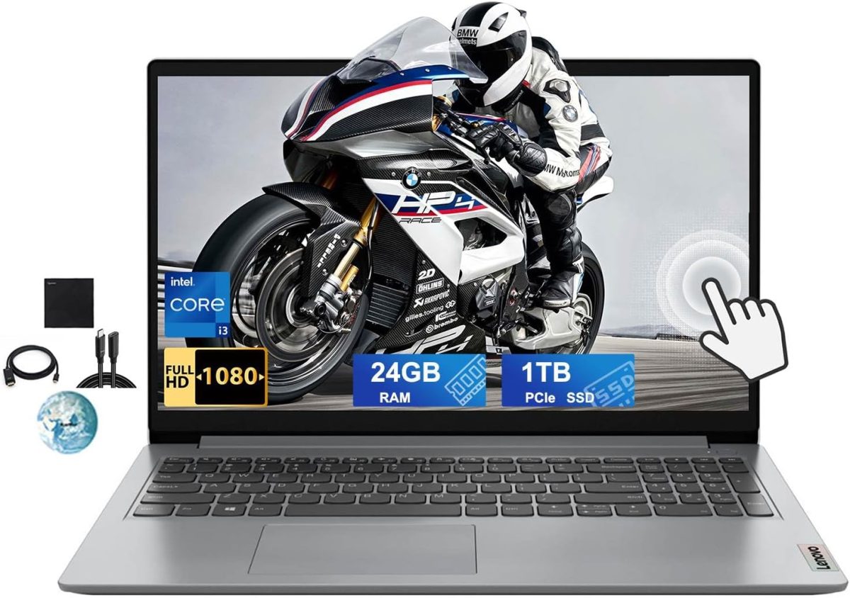 لينوفو لابتوب ايديا باد بشاشة لمس FHD 15.6 انش ومعالج انتل i3-1215U سداسي النواة (حتى 4.4Ghz) وذاكرة RAM 24GB وSSD PCIe 1TB وبلوتوث وواي فاي 6 وUSB وقارئ بطاقات SD وكاميرا ويب وويندوز 11 اس مع ملحقات