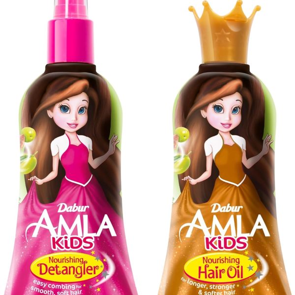 Dabur Amla Kids Detangler and Kids Hair Oil (2x200ml), Natural Extracts, Gentle Care for Strong, Long and Soft Hair, Value Pack