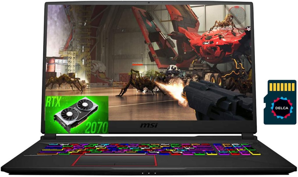 MSI لابتوب العاب GE75 رايدر 17 17.3 انش FHD IPS 144Hz انتل سداسي النواة i7-10750H 16GB DDR4 512GB SSD 1TB HDD I RTX 2070 8GB RGB كاميرا ويب ويندوز 10 + بطاقة مايكرو SD 32GB GE75