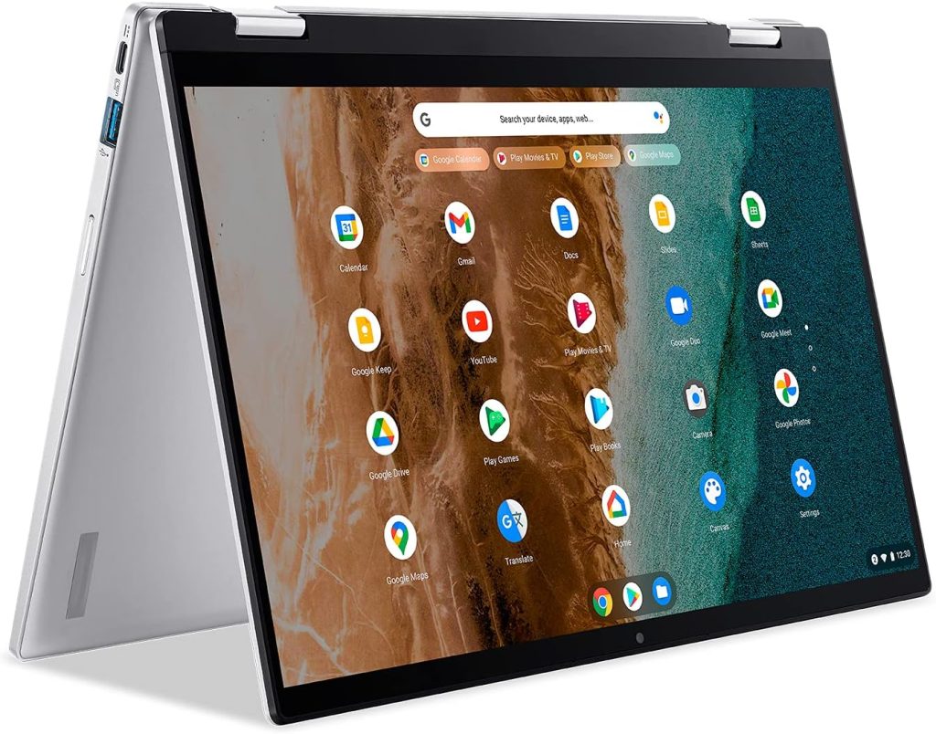 لابتوب ايسر كروم بوك انتربرايز سبين 514 قابل للتحويل/انتل كور i3-1110G4/شاشة لمس 14 انش FHD IPS وزجاج غوريلا/8GB LPDDR4X/تخزين 128GB SSD/واي فاي 6/كيبورد باضاءة خلفية/ نظام تشغيل كروم/CP514-2H-39R7