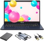 ASUS 14" FHD Laptop, 4-Core Intel Pentium N6000 Processor, 4GB RAM, 64GB eMMC + 256GB SSD, Intel UHD Graphics, Numeric Keypad, HDMI, Webcam, Win 11 Pro, w/Portable External Hard Drive