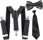ViiTang [3 in 1] Child Kids Suspenders Bowtie and Tie Set - Adjustable Suspender Set for Boys