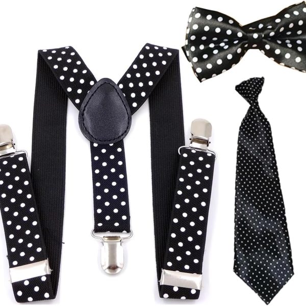 ViiTang [3 in 1] Child Kids Suspenders Bowtie and Tie Set - Adjustable Suspender Set for Boys