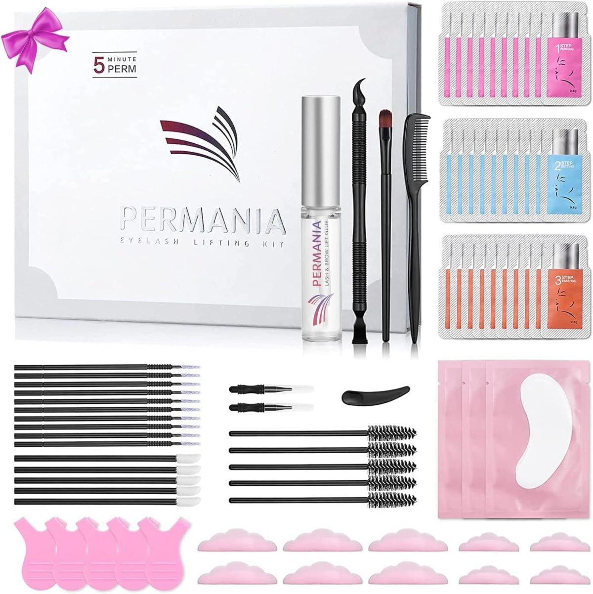 PERMANIA lash Lift Sachet Kit,Eyelash Perm Kit, Fast Lash Lifting 5 Minutes DIY At Home With Strong Glue Disposable Sachet Professional Lash Perming Kit Last 8 Weeks