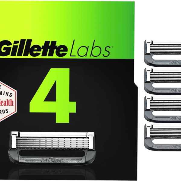 Gillette Labs Mens Razor Blade Refills Compatible with Gillette Labs Razors - 4 Cartridges With Exfoliating Bar
