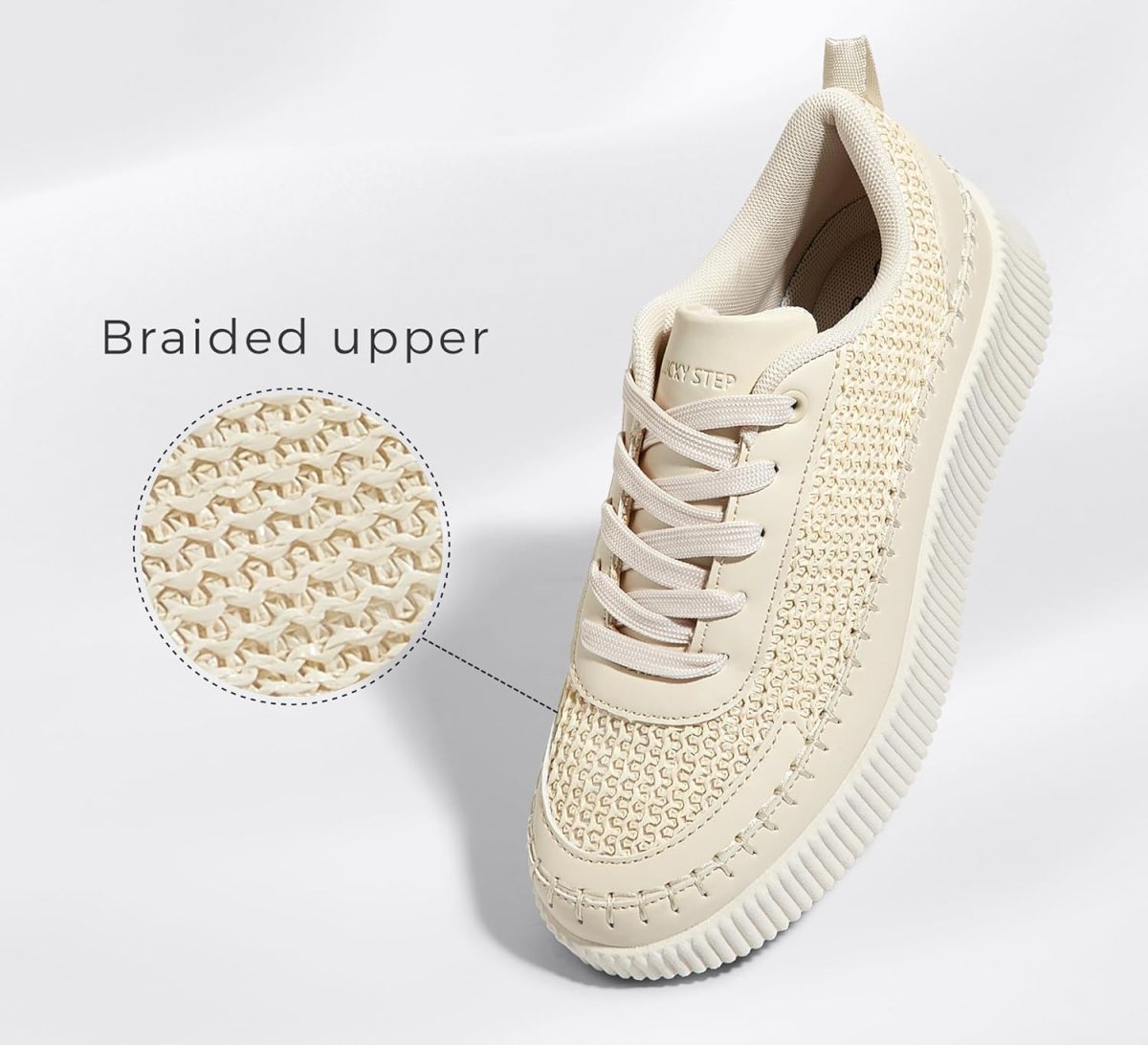 ⁦LUCKY STEP Women's Platform Sneakers Rhinestone Fashion Chunky Casual Sparkly Retro Braided Walking Shoes⁩ - الصورة ⁦2⁩