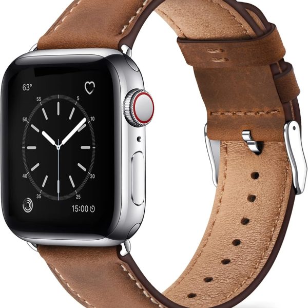 SUNFWR Leather Bands Compatible with Apple Watch Band 49mm 45mm 44mm 42mm for Men Women, Top Grain Genuine Leather Replacement Strap for iWatch Ultra2 Ultra SE2 SE Series 9 8 7 6 5 4 3 2 1