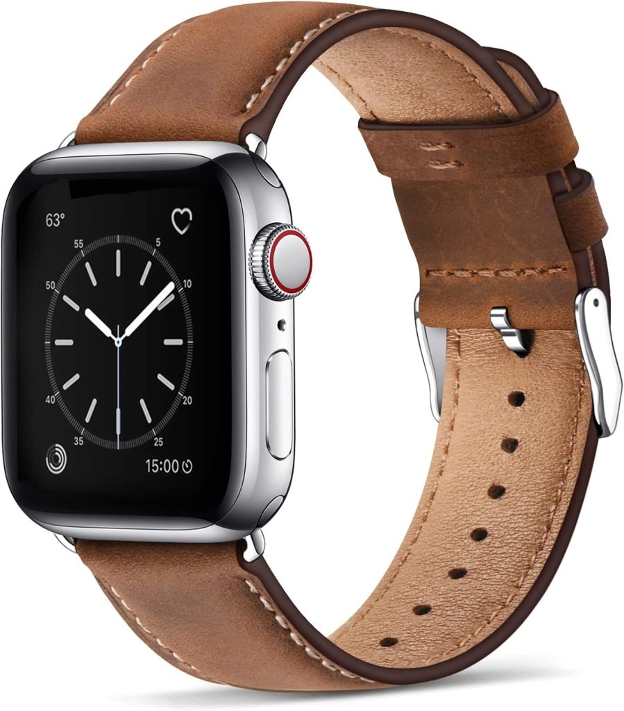 SUNFWR Leather Bands Compatible with Apple Watch Band 49mm 45mm 44mm 42mm for Men Women, Top Grain Genuine Leather Replacement Strap for iWatch Ultra2 Ultra SE2 SE Series 9 8 7 6 5 4 3 2 1