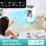 مكيف هواء متنقل مبرد تبخيري 3 في 1، 4 أوضاع و3 سرعات مع مؤقت وشاشة ال اي دي ويمكن التحكم به عن بعد وباللمس و4 عجلات مزودة بقفل من تي دو
