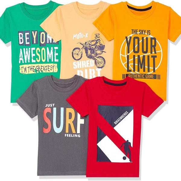 T2F Boy's Solid Regular Fit T-Shirt (BYS-TSRT-12_Multicolor 1 9 Years-10 Years)
