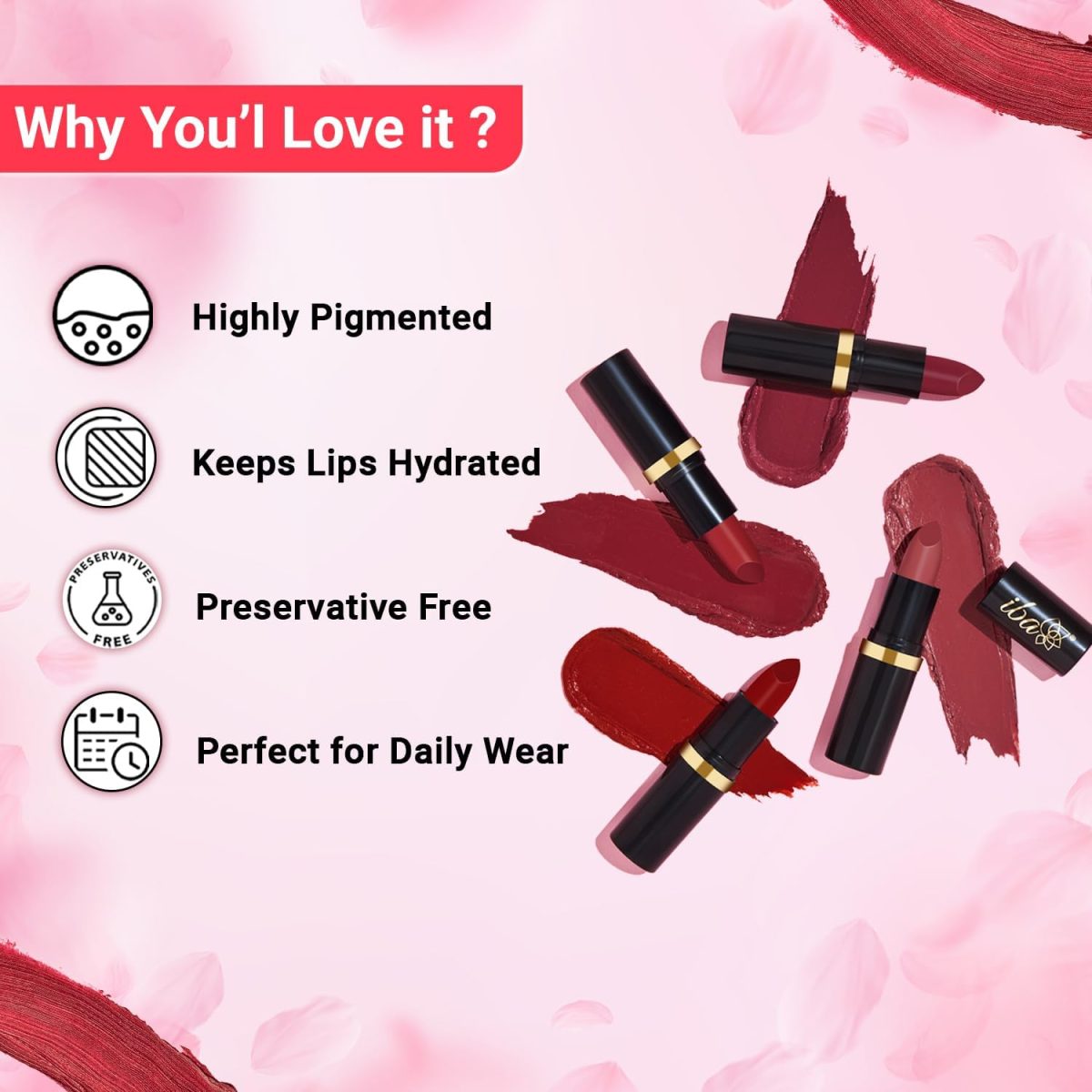 ⁦Iba Halal Care Pure Lips Moisturizing Lipstick, 4g (Pure Red)⁩ - الصورة ⁦3⁩