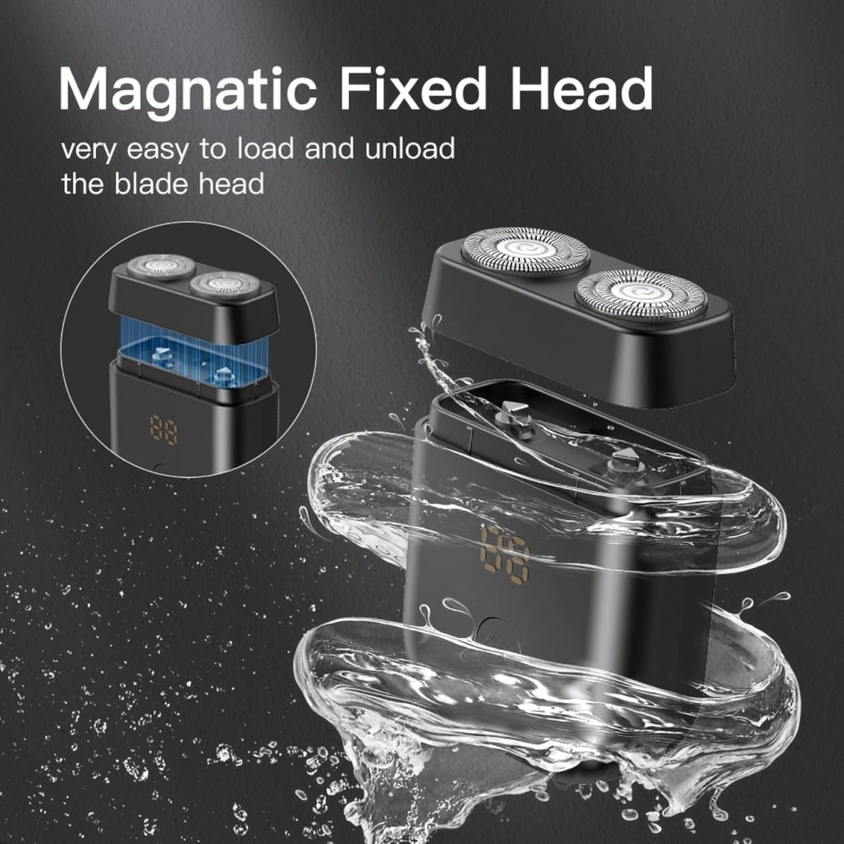 ⁦NALACAL Electric Travel Razor, Mini Rotary Shaver for Men, Waterproof Pocket Size Beard Trimmer, Rechargeable Wet Dry, Cordless USB C Charging, Close Shave, Portable⁩ - الصورة ⁦4⁩