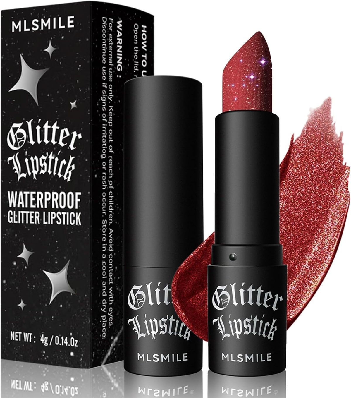 RUICHING Glitter Lipstick, Red Burgundy, Sparkling Shimmer, Long Lasting, Highly Pigmented, Waterproof, Non-stick, Lip Plumper, Velvety Smooth, Moisturizing, Women's Makeup Gift, Lipstick
