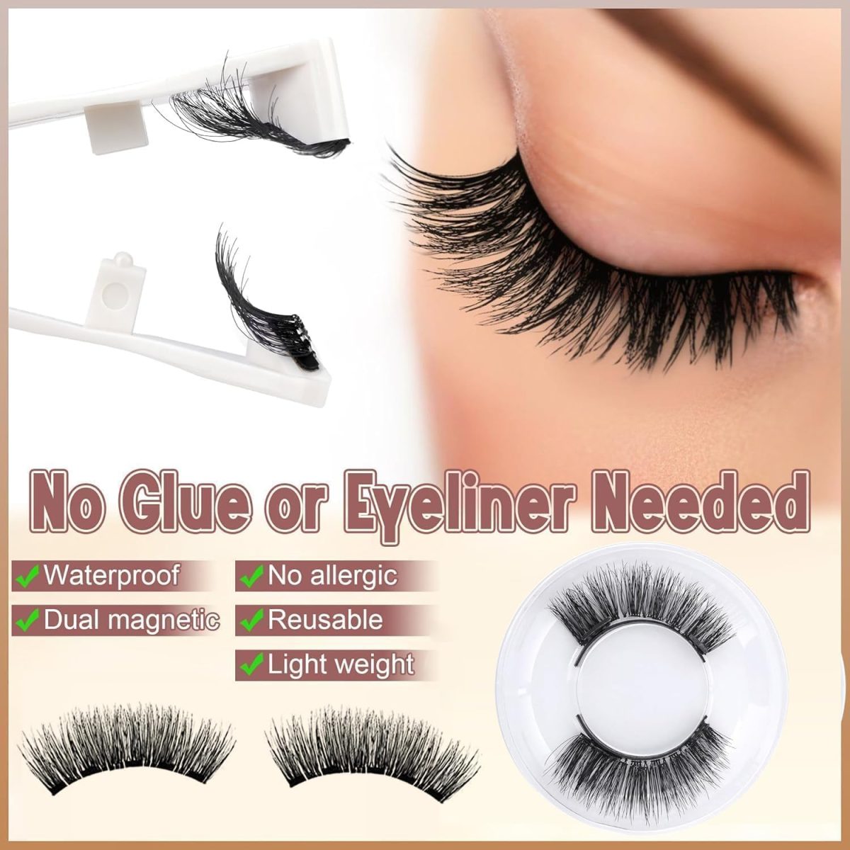 ⁦2025 NEW Magnetic Eyelashes L02 - No Glue, No Eyeliner, Reusable & Easy to Wear Natural Look False Lashes with Applicator, Effortless Application & Removal⁩ - الصورة ⁦2⁩