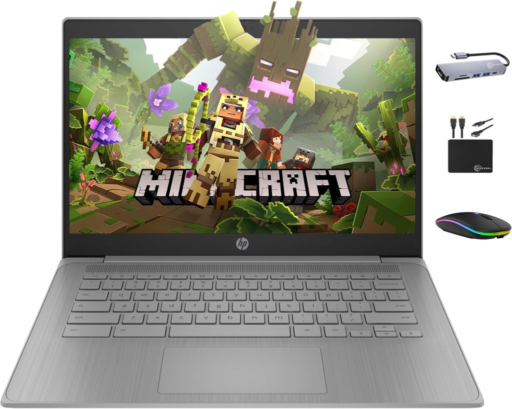 HP Chromebook 14" HD Premium Laptop Computer for Student Business, Quad-Core Celeron N4120 Processor, 4GB RAM, 564GB Storage (64GB eMMC + 500GB Ext), Webcam, Long Battery, Chrome OS +MarxsolAccessory