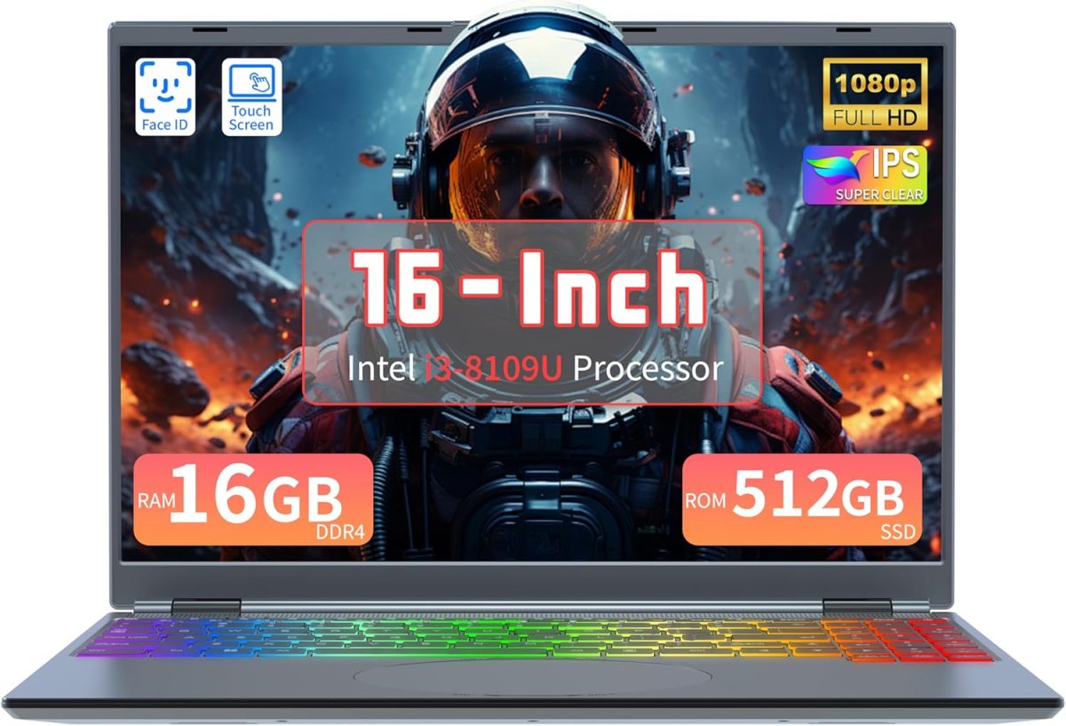 لابتوب اوك بوك بشاشة لمس 16 انش، i3-8109U، ذاكرة RAM 16GB، SSD 512GB، كيبورد باضاءة خلفية RGB، التعرف على الوجه، فتح واغلاق 180 درجة، ويندوز 11 (16GB RAM | 512GB SSD)