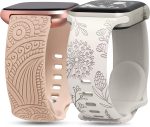 Axtcool 2 Pack Floral Engraved Strap Compatible with Apple Watch Bands 38mm 40mm 41mm for Women, Soft Silicone Cute Wildflowers Sport Replacement Bands for iWatch Series 9 Ultra SE 8 6 5 4 3 2 1