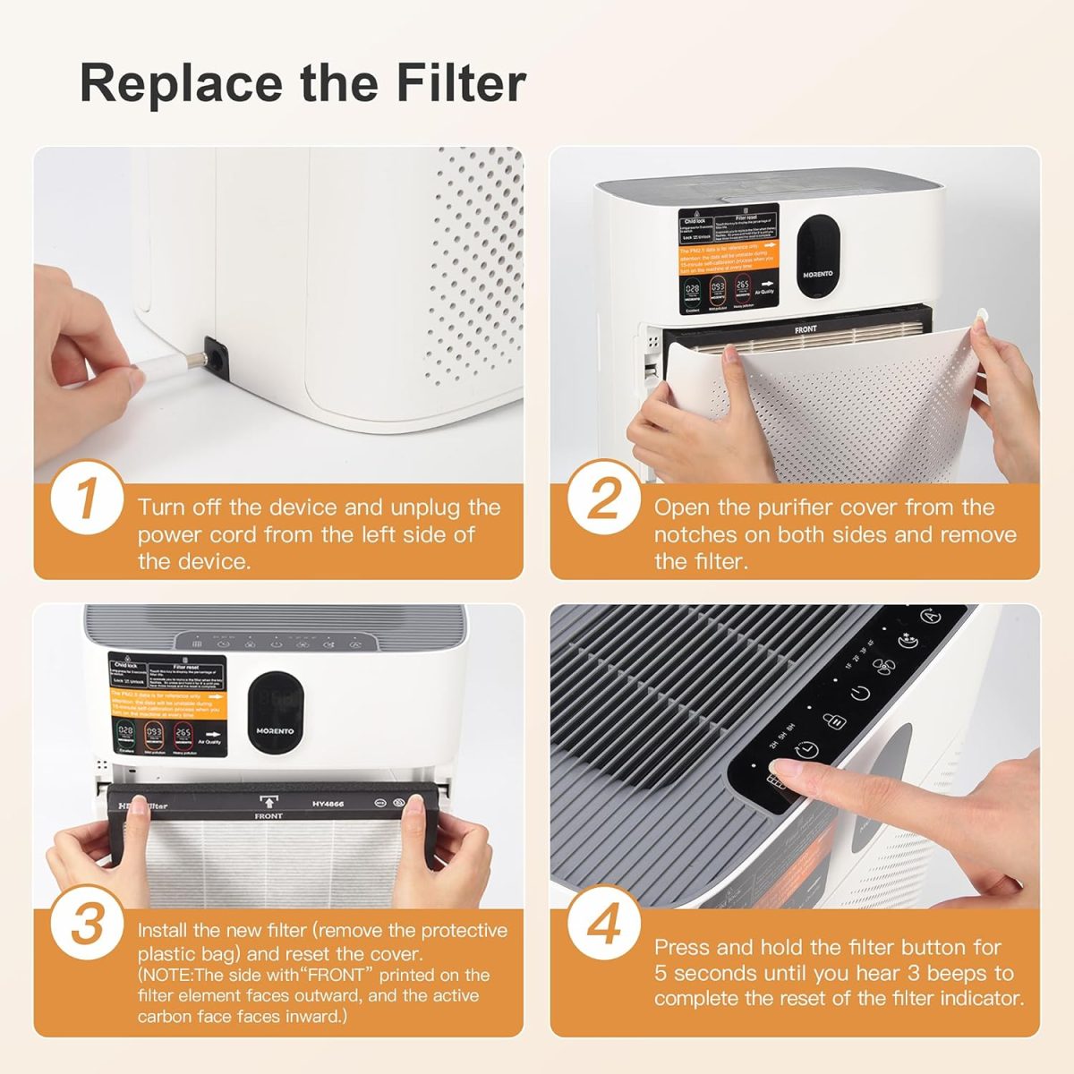⁦MORENTO HY4866 Genuine Air Purifier Replacement Filter for HY4866 Air Purifer, Original Version, 2 Pack⁩ - الصورة ⁦8⁩