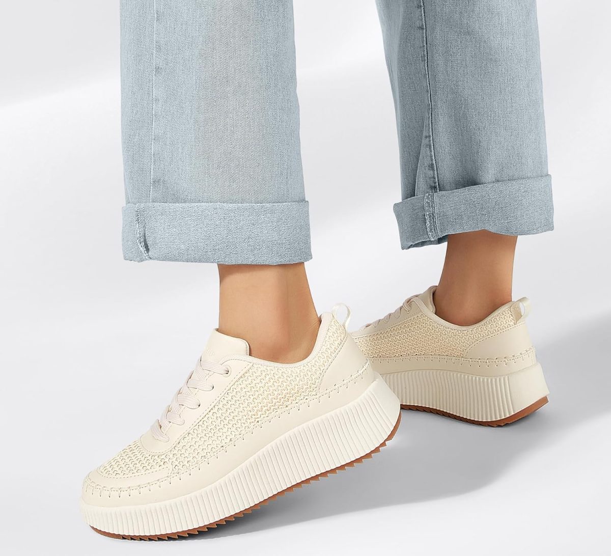 ⁦LUCKY STEP Women's Platform Sneakers Rhinestone Fashion Chunky Casual Sparkly Retro Braided Walking Shoes⁩ - الصورة ⁦8⁩