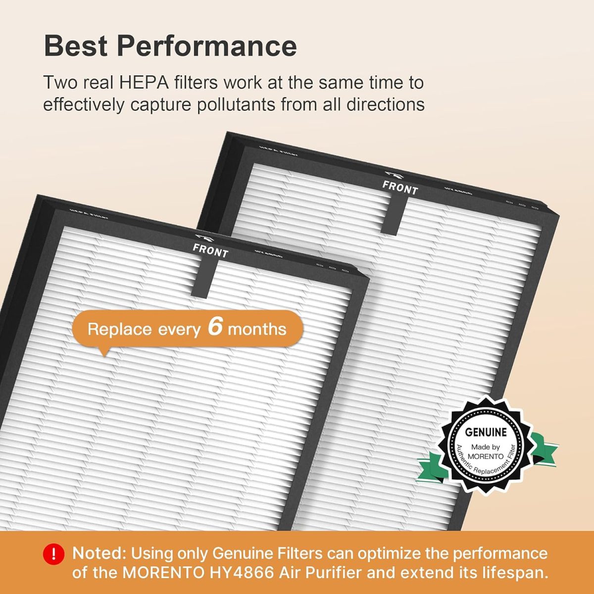 ⁦MORENTO HY4866 Genuine Air Purifier Replacement Filter for HY4866 Air Purifer, Original Version, 2 Pack⁩ - الصورة ⁦5⁩