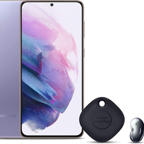 سامسونج جوال جالكسي اس 21 بلس ثنائي شرائح الاتصال ، 256GB 8GB RAM 5G بنفسجي فانتوم (اصدار المملكة العربية السعودية) + بادز لايف اسود ميستيك + بطاقة ذكية + كير لمدة عام (طلب