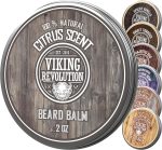 Viking Revolution Beard Balm - All Natural Grooming Treatment with Argan Oil & Mango Butter - Strengthens & Softens Beards & Mustaches - Citrus Scent Leave in Conditioner Wax for Men - 1 Pack