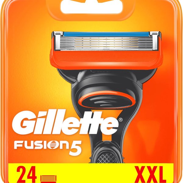 Gillette Fusion5 Razor Blades Men, Pack of 24 Razor Blade Refills with Precision Trimmer, 5 Anti-Friction Blades, Suitable for Mailbox