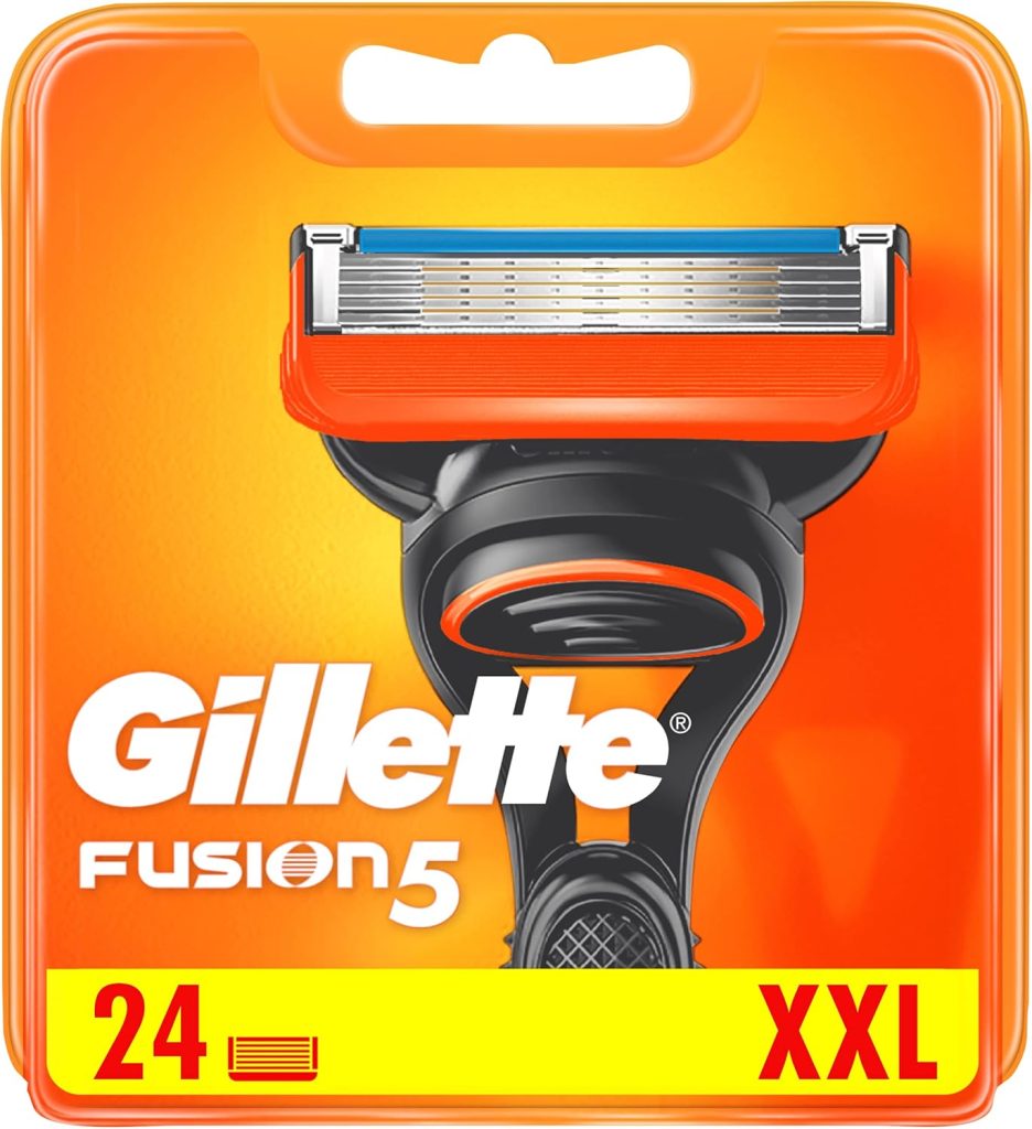 Gillette Fusion5 Razor Blades Men, Pack of 24 Razor Blade Refills with Precision Trimmer, 5 Anti-Friction Blades, Suitable for Mailbox