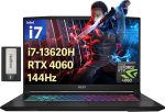 MSI لابتوب العاب كاتانا 17 17.3 انش 144Hz FHD، انتل I7-13620H، 64GB DDR5، 4TB SSD، جيفورس RTX 4060، كيبورد باضاءة خلفية، كولر بوست 5، كاميرا ويب، واي فاي 6، ويندوز 11 برو، اسود، مجموعة قاعدة شحن 256GB