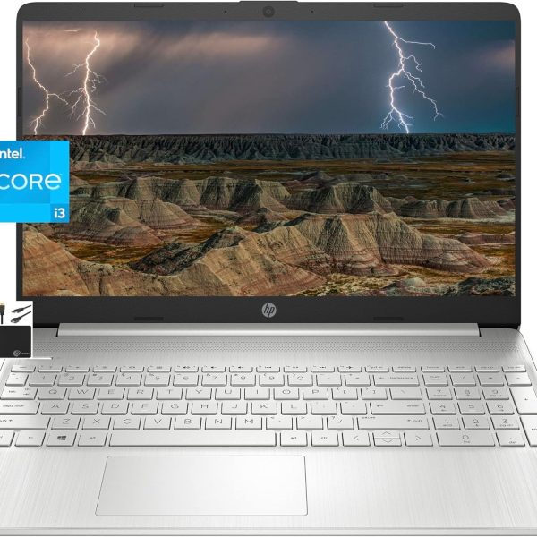 HP احدث لابتوب 2022 بشاشة HD 15.6 انش ومعالج انتل i3-1115G4 ثنائي النواة حتى 4.1GHz ويتفوق على i5-1030G7 وSSD 256GB وكاميرا ويب وبطارية اكثر من 11 ساعة وويندوز S وكيبلات ماركسول فضي طبيعي