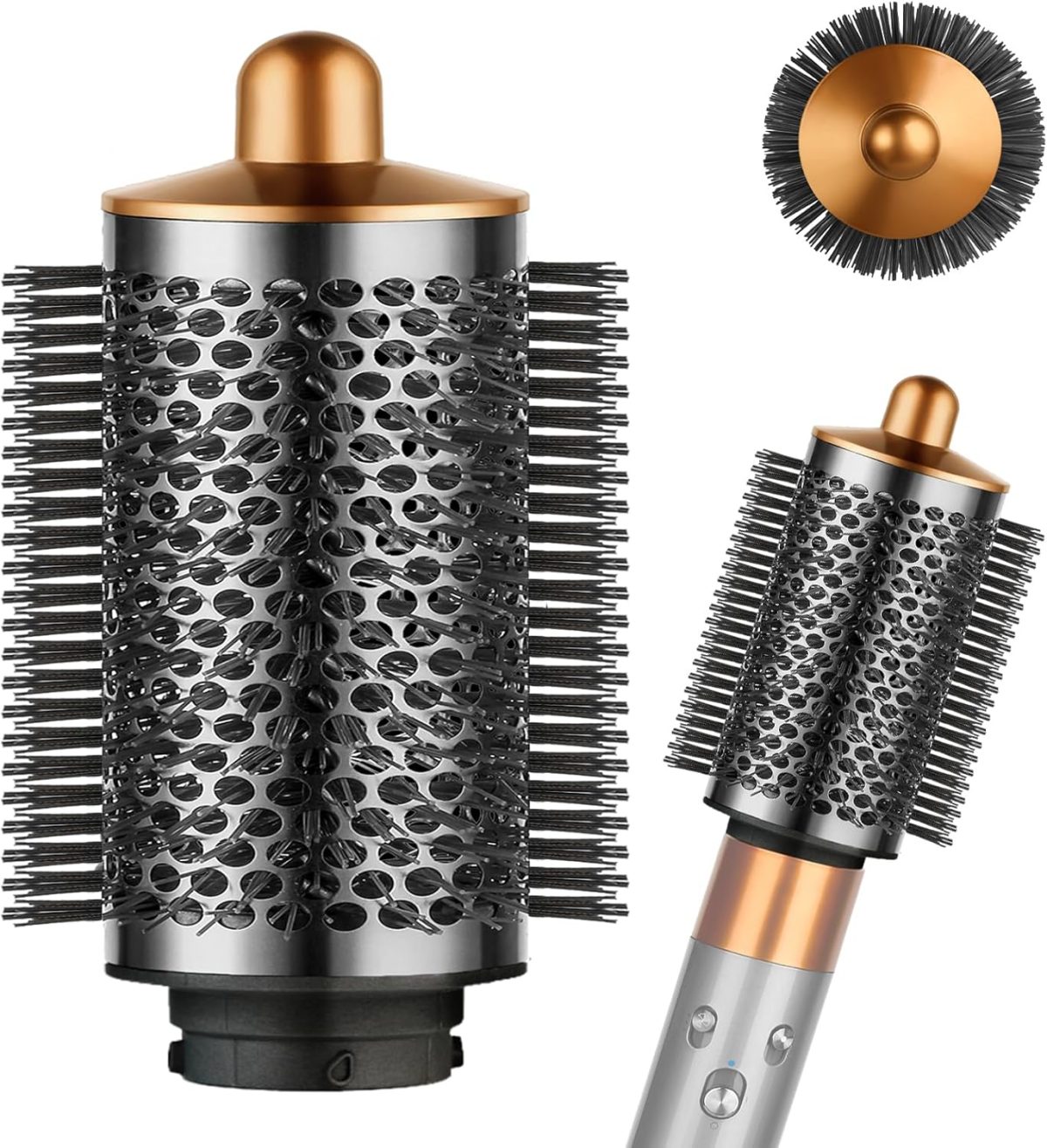 YTCHYYSK Large Round Volumizing Brush for Dyson Airwrap Attachments, Nickel/Copper, Bigger Oval Volumizer for Fluffy Styling
